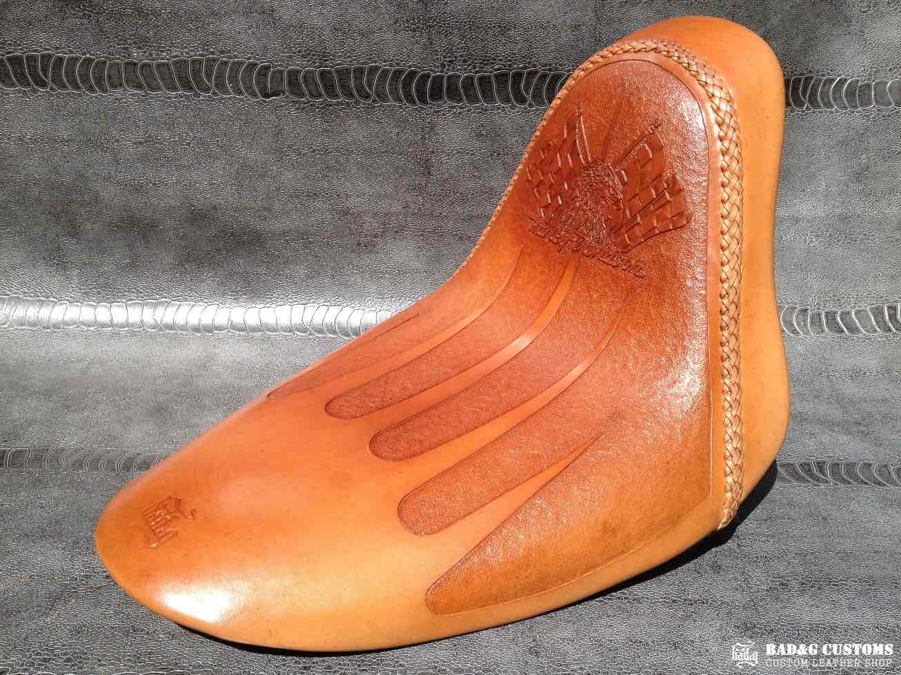 Custom Hand-Tooled Leather Solo Seat w/ Kangaroo Lace | Harley Softail