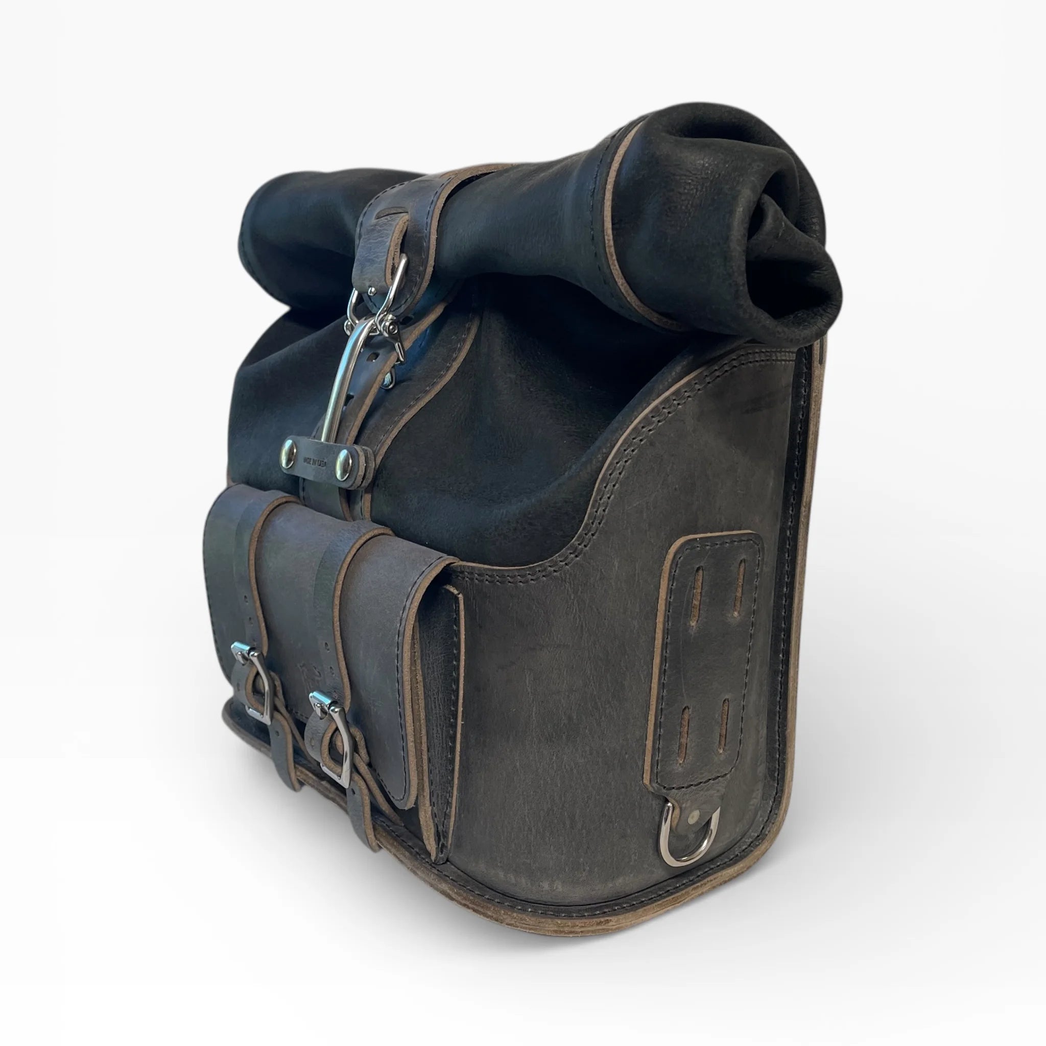 Universal Leather Rolltop Panniers / Saddlebags - TBP02 (Pair)