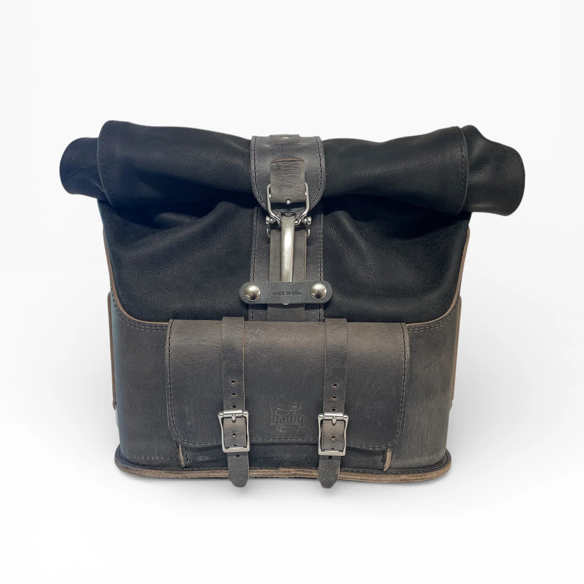 Universal Leather Rolltop Panniers / Saddlebags - TBP02 (Pair)